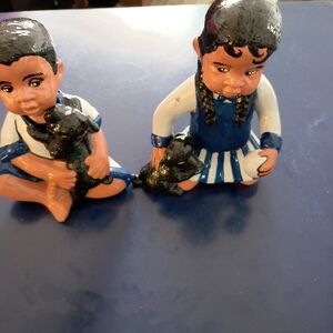 Handcrafted Boy and Girl Figurines with Dogs